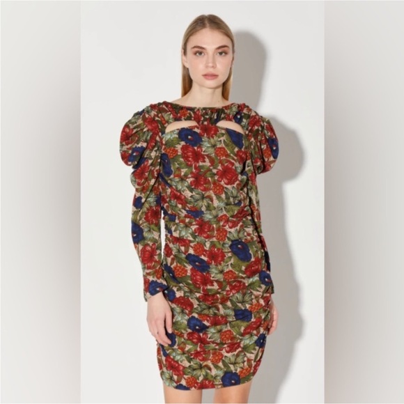 Walter Baker blue and red floral royal garden verlee cut out mini sheath dress - Picture 2 of 5